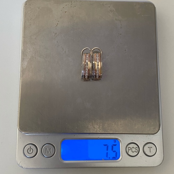 💎 .54ct Diamond 14k solid rose gold and 925 silver earrings genuine real stones - Picture 4 of 16